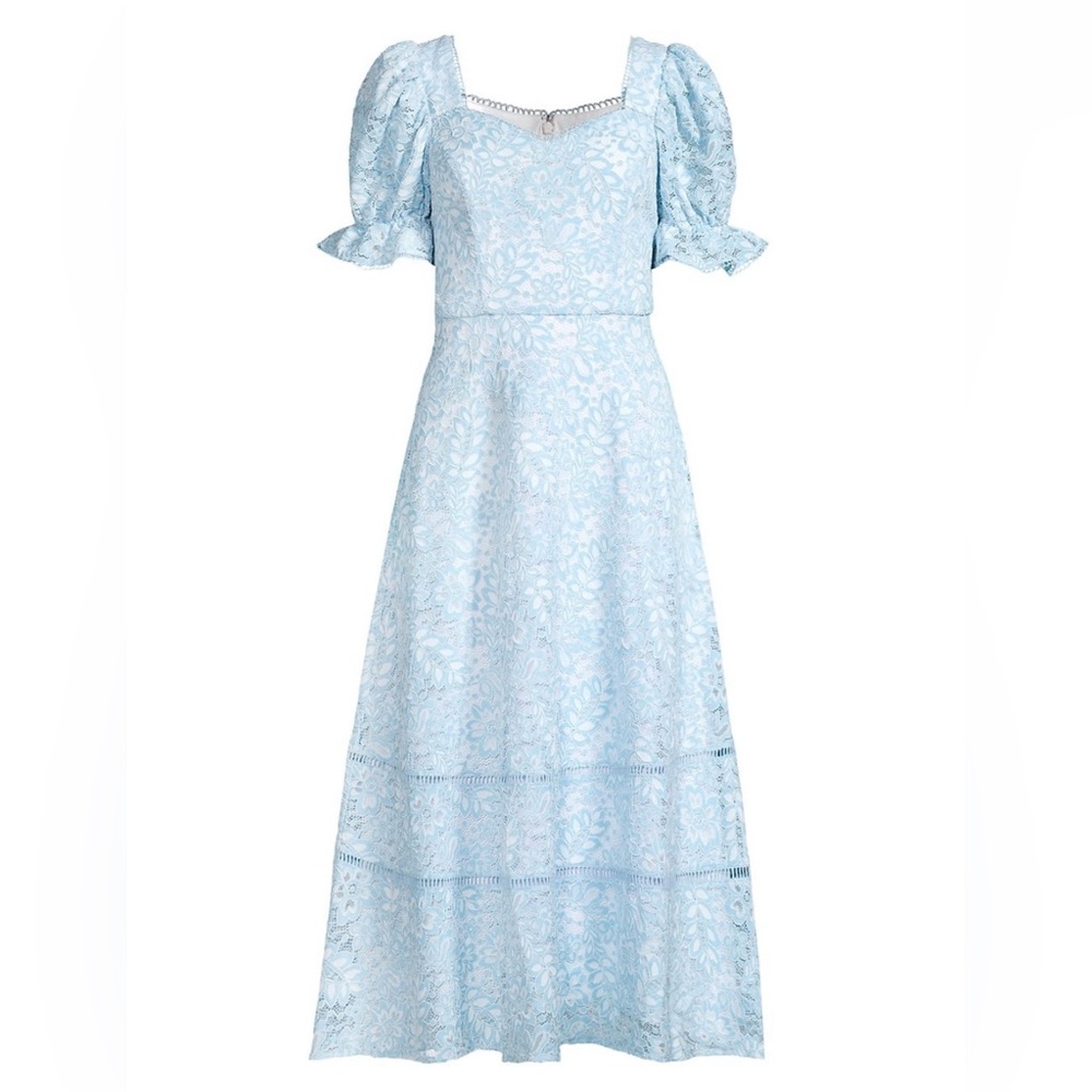 Rachel Parcel Two-Tone Lace Flared Midi Dress
